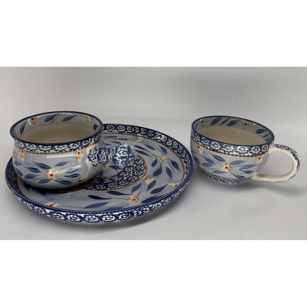 3 Piece -Temptations Old World Blue by Tara‎ Soup And Sandwich Tray With Mug